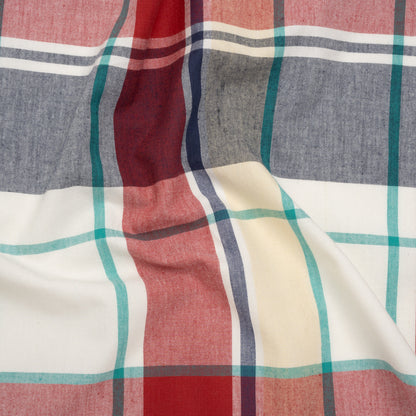 Brushed Cotton Shirting - Red, Blue and Sea Green Plaid - Deadstock