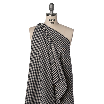 Brushed Cotton Twill Shirting Flannel - Black and Off White Checks - Designer Deadstock Drape