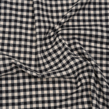 Brushed Cotton Twill Shirting Flannel - Black and Off White Checks - Designer Deadstock