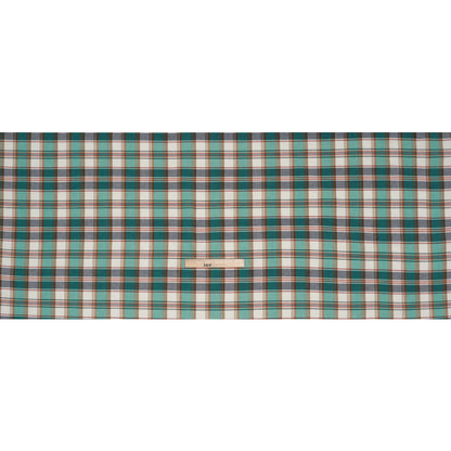 Brushed Cotton Shirting - Aqua Blue, Tan and Red Plaid - Deadstock