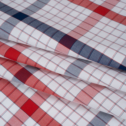 Cotton Shirting - Red, Blue and White Checked Plaid - Deadstock
