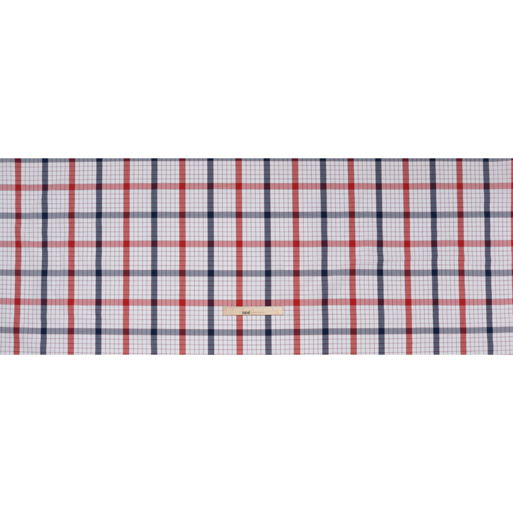 Cotton Shirting - Red, Blue and White Checked Plaid - Deadstock - Full