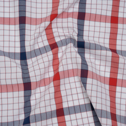Cotton Shirting - Red, Blue and White Checked Plaid - Deadstock