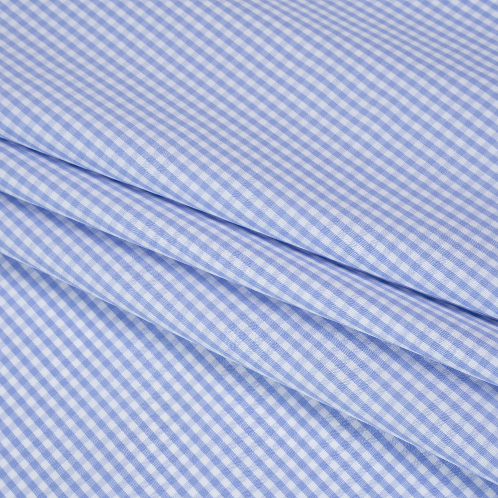 Cotton Gingham Shirting - Sky Blue and White Checks - Designer Deadstock