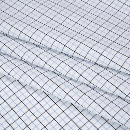 Cotton Twill Shirting - Sky Blue, Navy and White Tattersall Check - Designer Deadstock