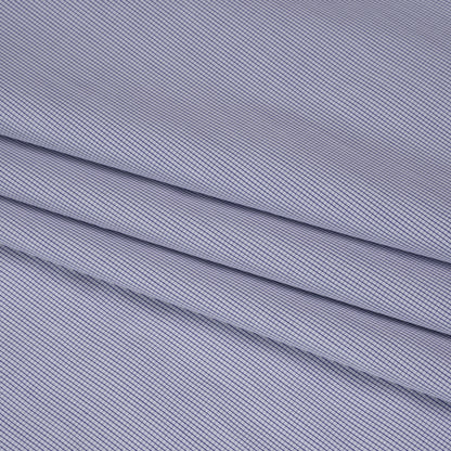 Cotton Shirting - Blue and White Tiny Windowpane Checks - Designer Deadstock