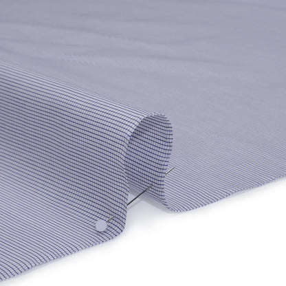 Cotton Shirting - Blue and White Tiny Windowpane Checks - Designer Deadstock