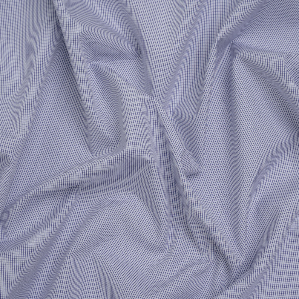 Cotton Shirting - Blue and White Tiny Windowpane Checks - Designer Deadstock