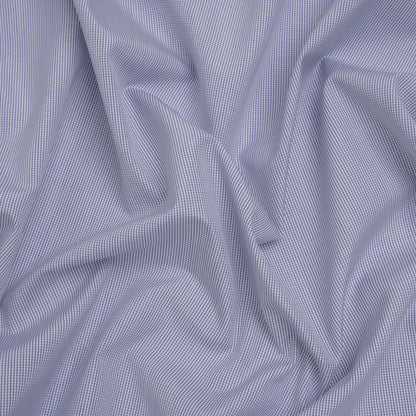 Cotton Shirting - Blue and White Tiny Windowpane Checks - Designer Deadstock