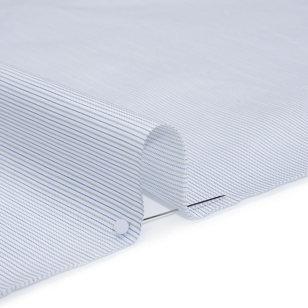 Cotton Twill Shirting - Blue, Gray and White Stripes - Deadstock
