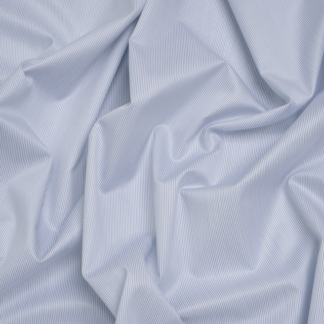 Cotton Twill Shirting - Blue, Gray and White Stripes - Deadstock