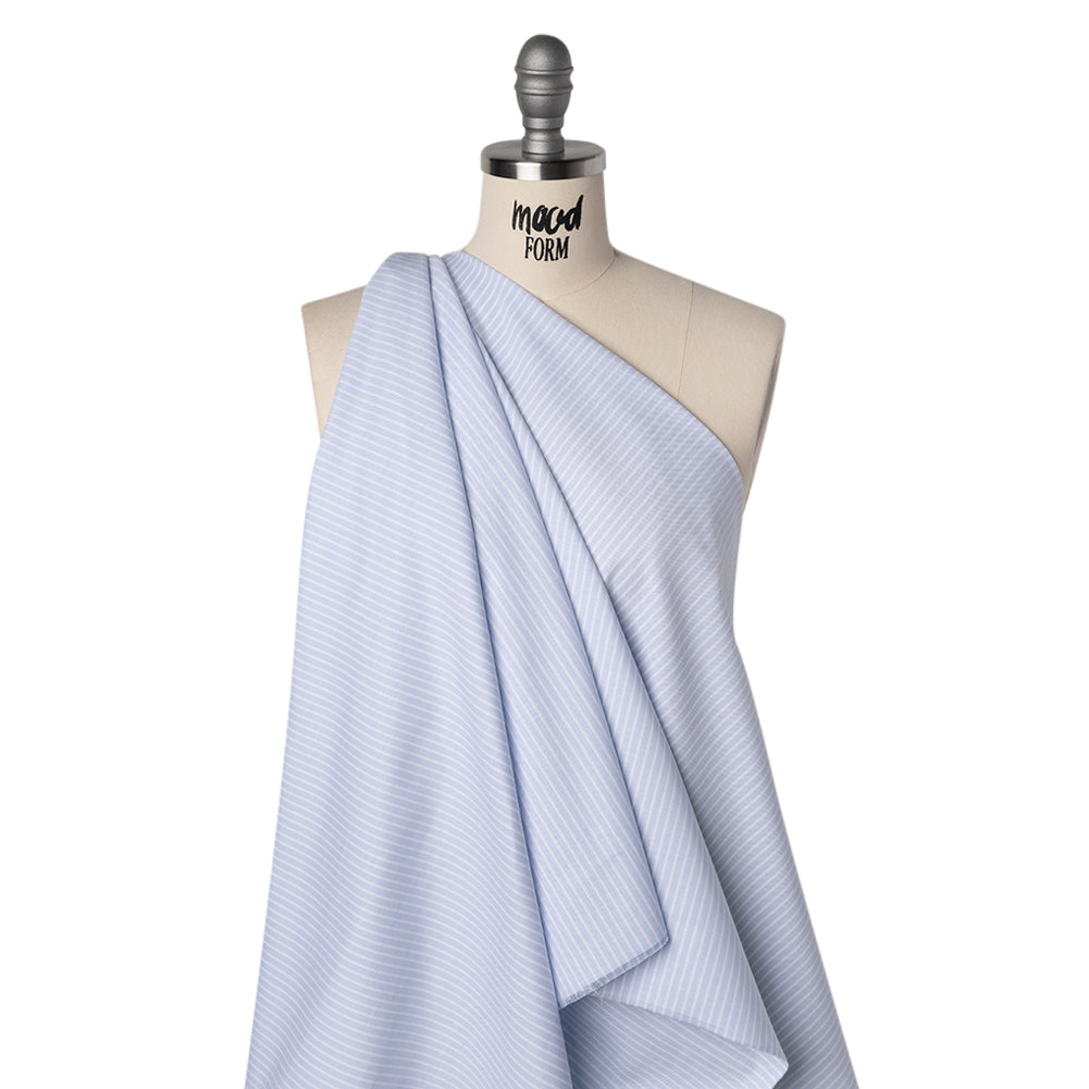 Cotton Oxford Shirting - Baby Blue and White Stripes - Deadstock - Drape