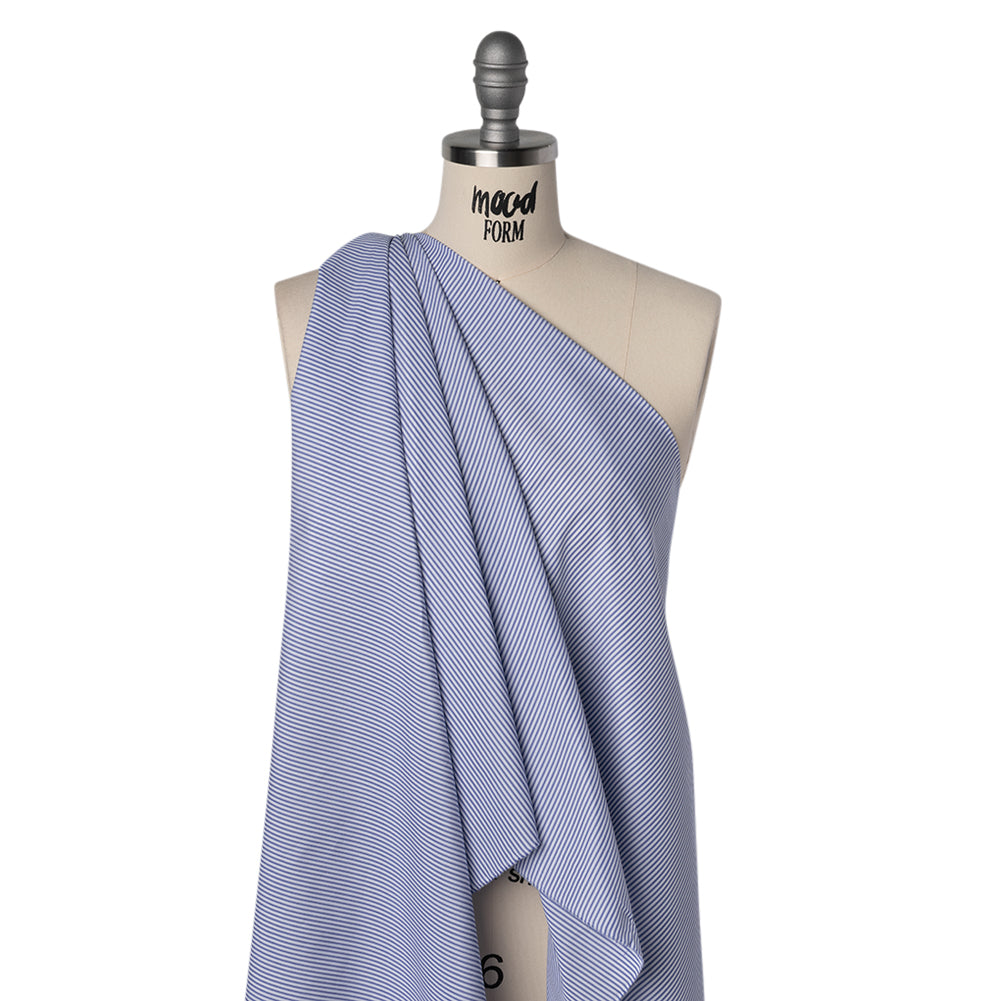 Cotton Poplin Shirting - Blue and White Candy Stripes - Designer Deadstock Drape