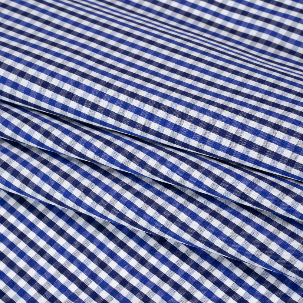 Cotton Shirting - Cobalt, Midnight Navy and White Tattersall Check - Designer Deadstock - Folded