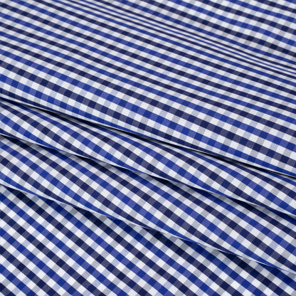 Cotton Shirting - Cobalt, Midnight Navy and White Tattersall Check - Designer Deadstock