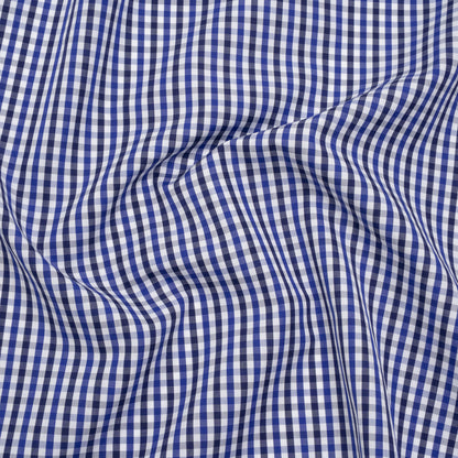 Cotton Shirting - Cobalt, Midnight Navy and White Tattersall Check - Designer Deadstock