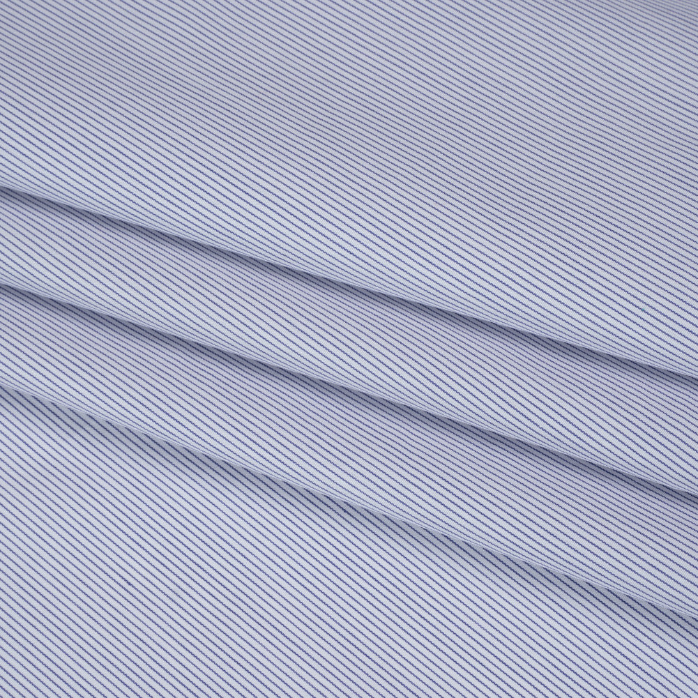 Cotton Shirting - Blue and White Pinstripes - Designer Deadstock - Folded