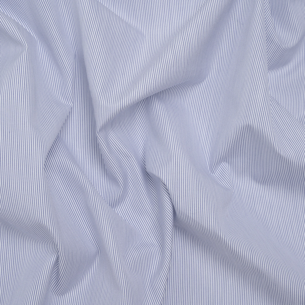 Cotton Shirting - Blue and White Pinstripes - Designer Deadstock