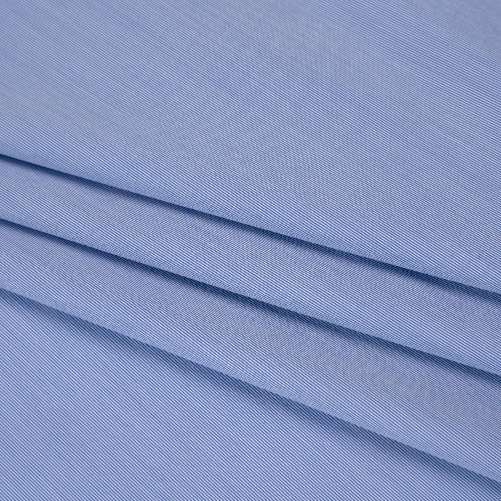 Stretch Cotton Shirting - Bold Blue and White Micro Stripes - Designer Deadstock