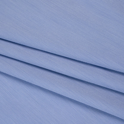 Stretch Cotton Shirting - Bold Blue and White Micro Stripes - Designer Deadstock