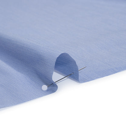Stretch Cotton Shirting - Bold Blue and White Micro Stripes - Designer Deadstock