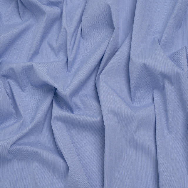 Stretch Cotton Shirting - Bold Blue and White Micro Stripes - Designer Deadstock