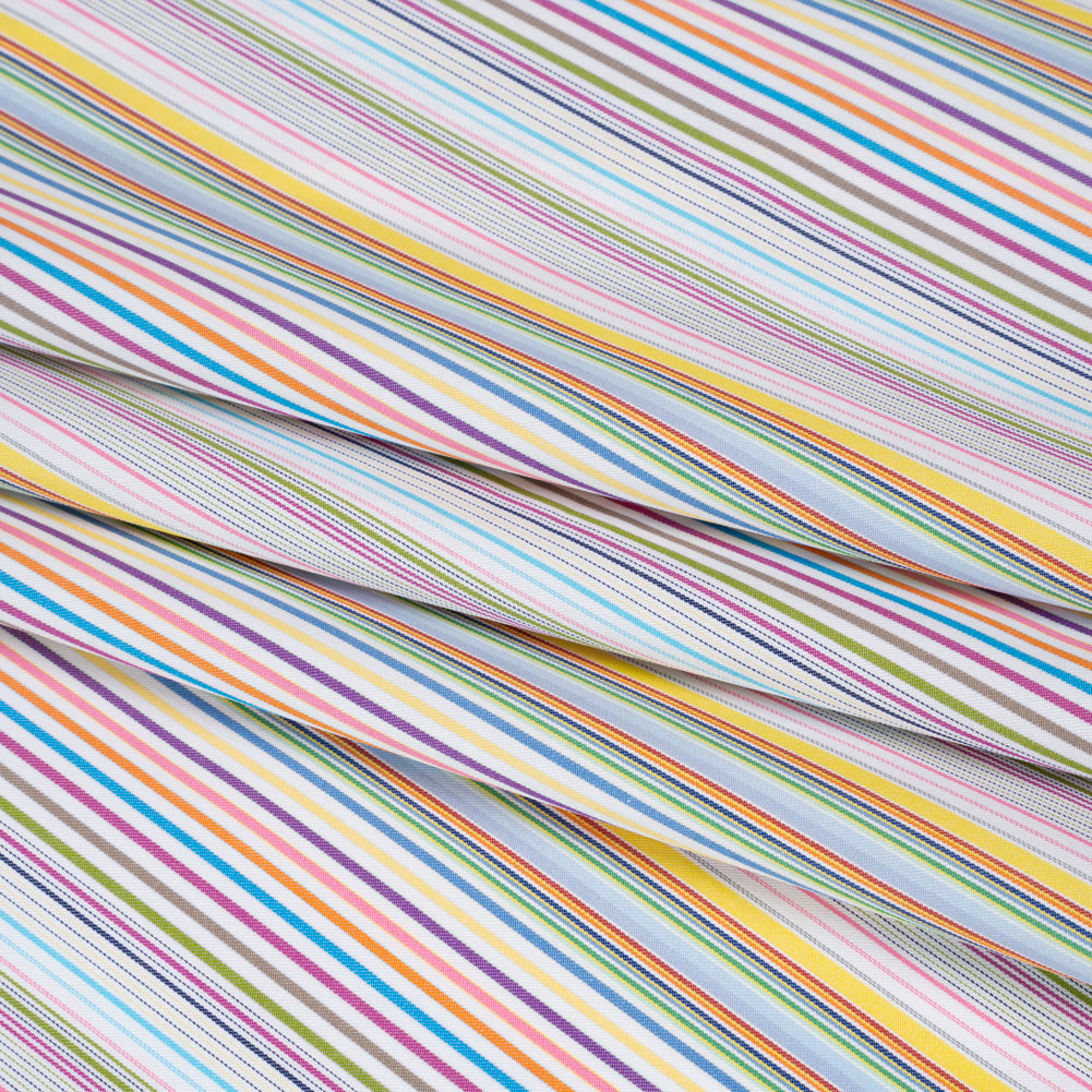 Cotton Twill Shirting - Rainbow Barcode Stripes - Deadstock - Folded