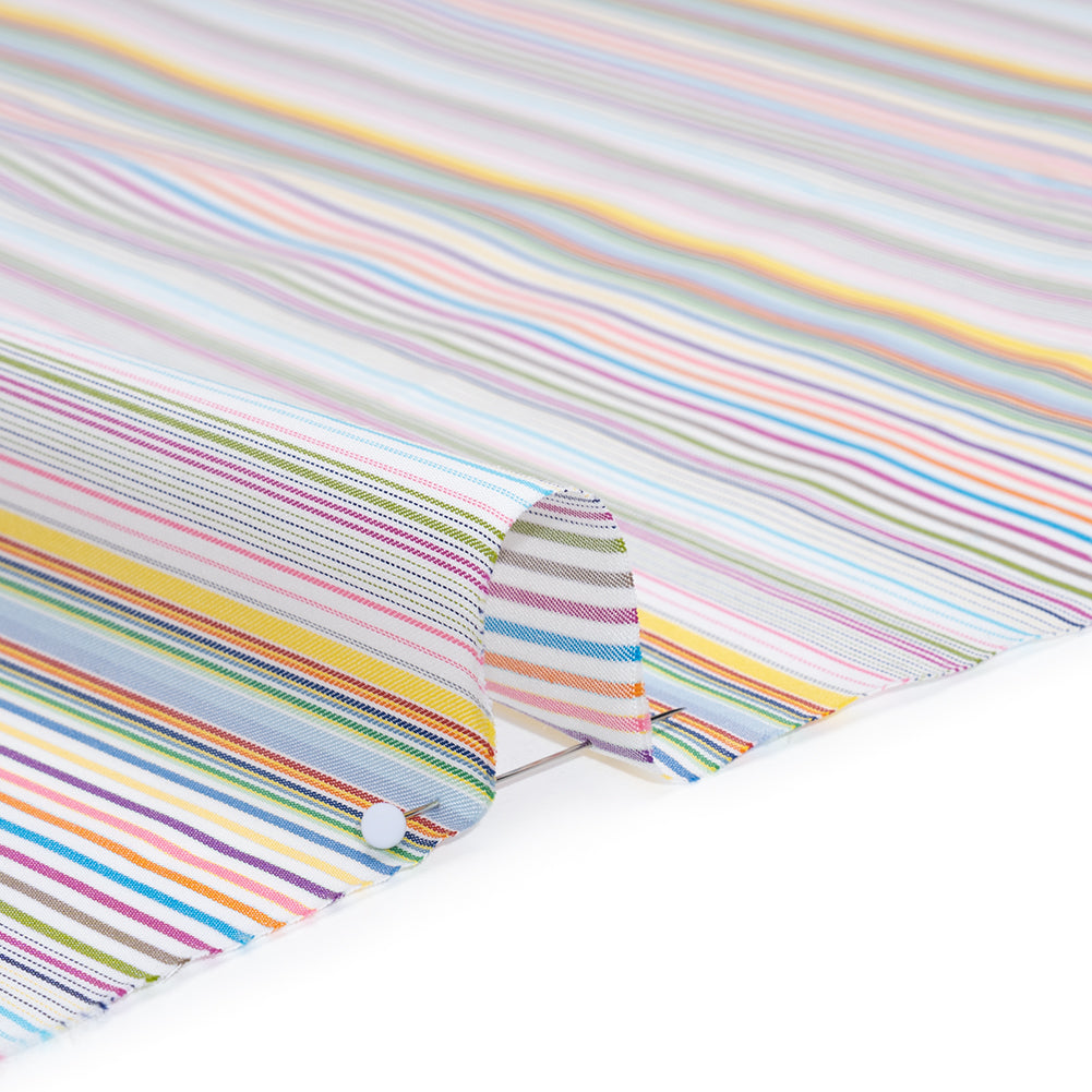 Cotton Twill Shirting - Rainbow Barcode Stripes - Deadstock - Detail