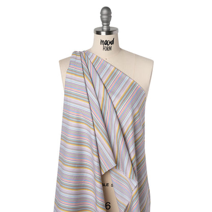 Cotton Twill Shirting - Rainbow Barcode Stripes - Deadstock