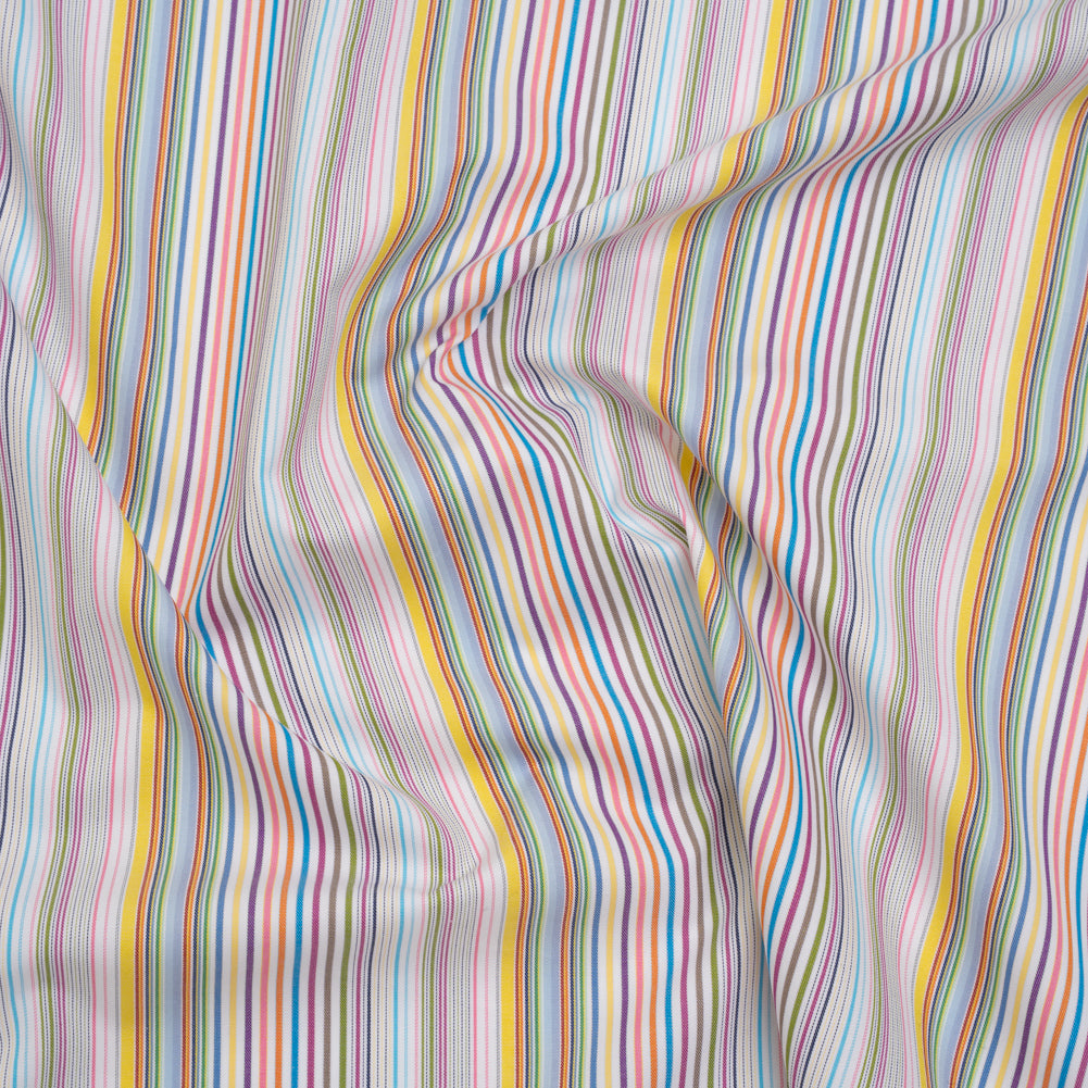 Cotton Twill Shirting - Rainbow Barcode Stripes - Deadstock