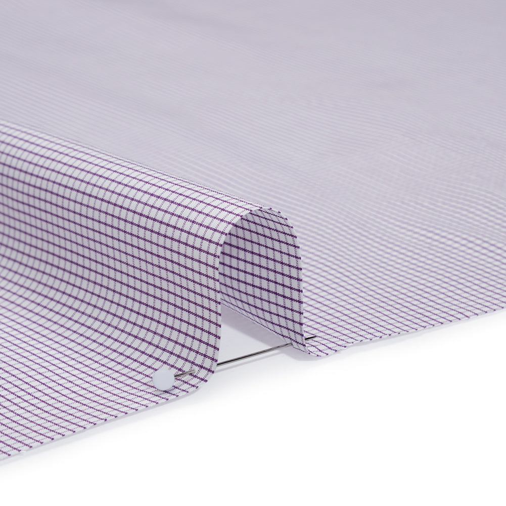 Cotton Shirting - Fuchsia Purple and White Checks - Deadstock - Detail