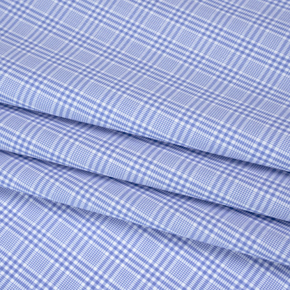 Cotton Shirting - Light Blue and White Checked Plaid - Designer Deadstock