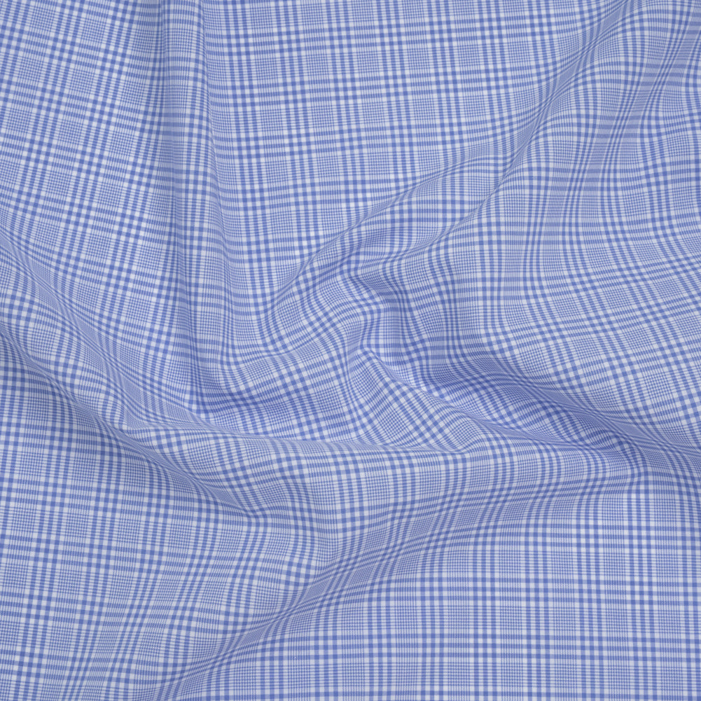 Cotton Shirting - Light Blue and White Checked Plaid - Designer Deadstock