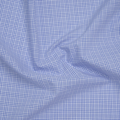 Cotton Shirting - Light Blue and White Checked Plaid - Designer Deadstock