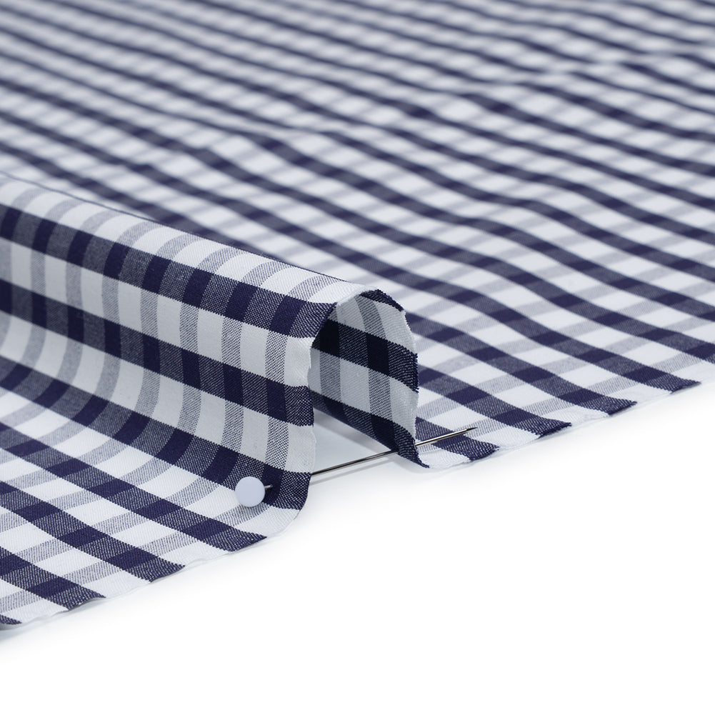Cotton Shirting - Navy Blue and White Checks - Deadstock