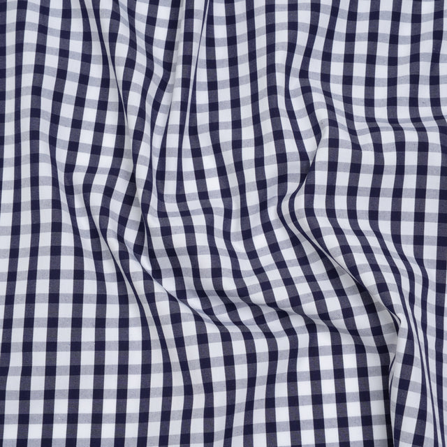 Cotton Shirting - Navy Blue and White Checks - Deadstock