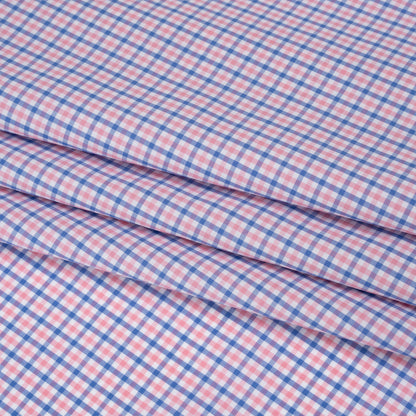 Cotton Shirting - Blue and Pink Tattersall Checks - Designer Deadstock