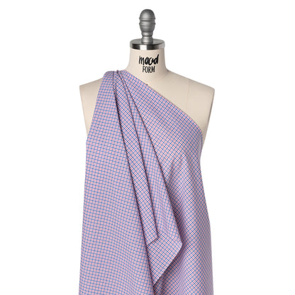Cotton Shirting - Blue and Pink Tattersall Checks - Designer Deadstock