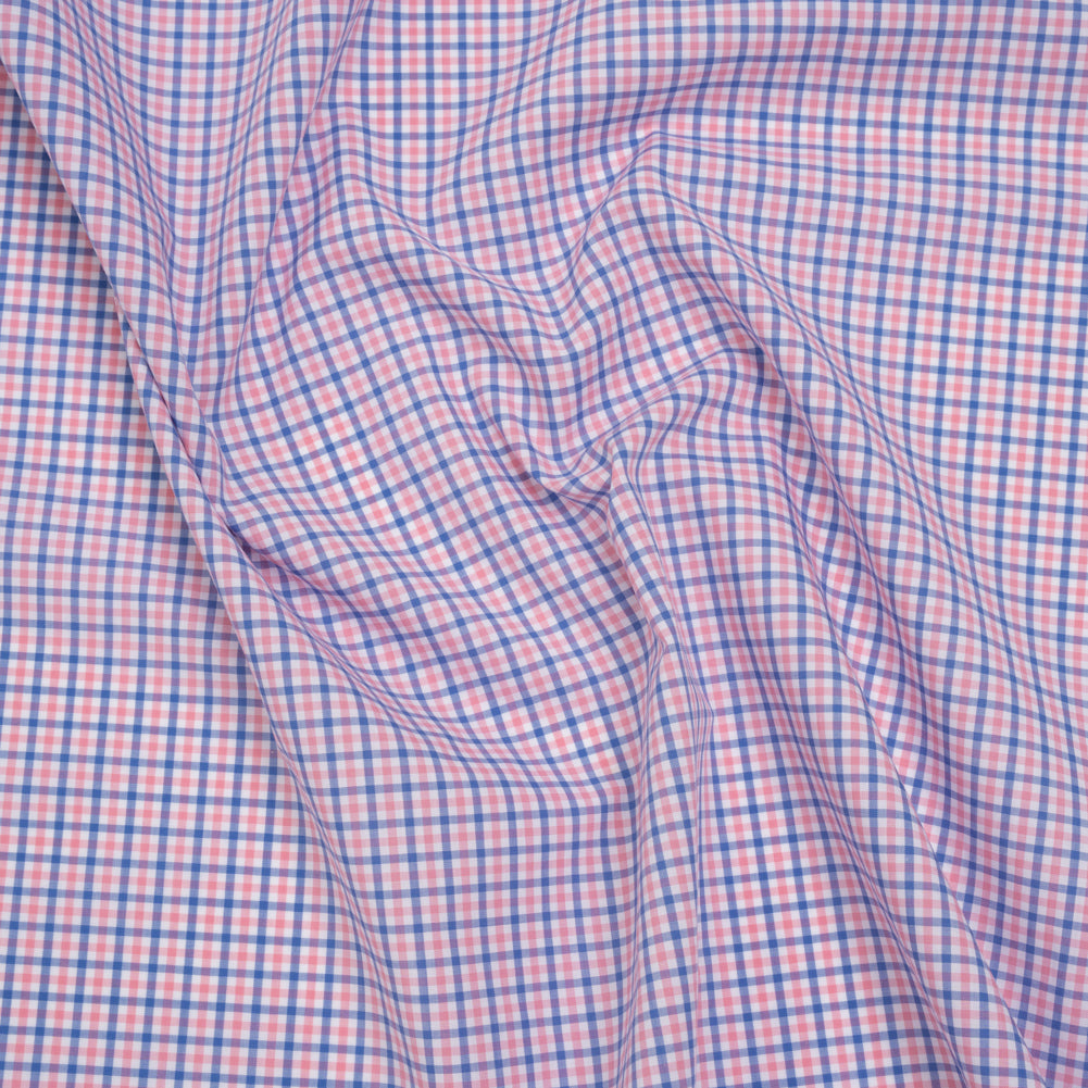 Cotton Shirting - Blue and Pink Tattersall Checks - Designer Deadstock
