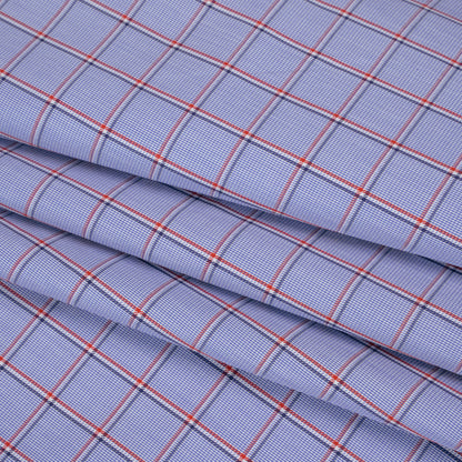 Cotton Shirting - Blue, Red and White Windowpane Checks - Deadstock
