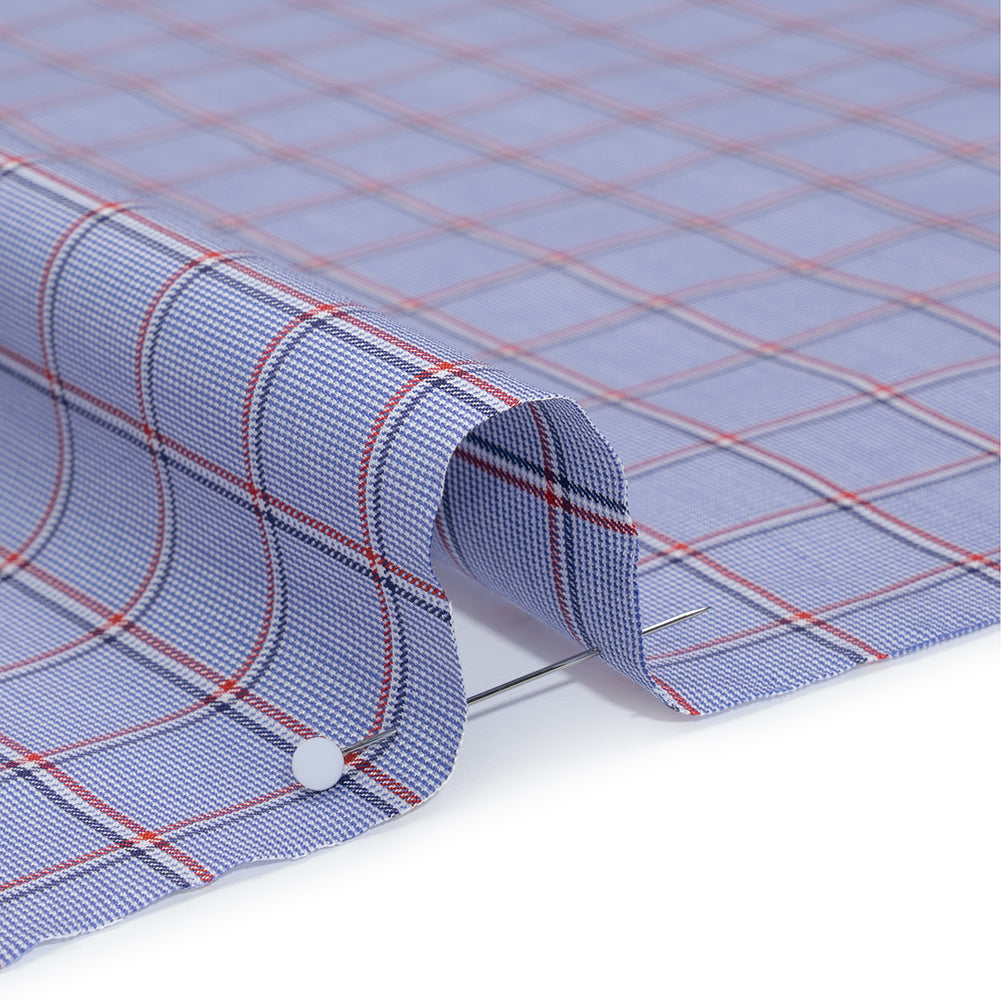 Cotton Shirting - Blue, Red and White Windowpane Checks - Deadstock - Detail