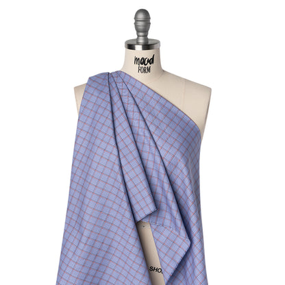 Cotton Shirting - Blue, Red and White Windowpane Checks - Deadstock