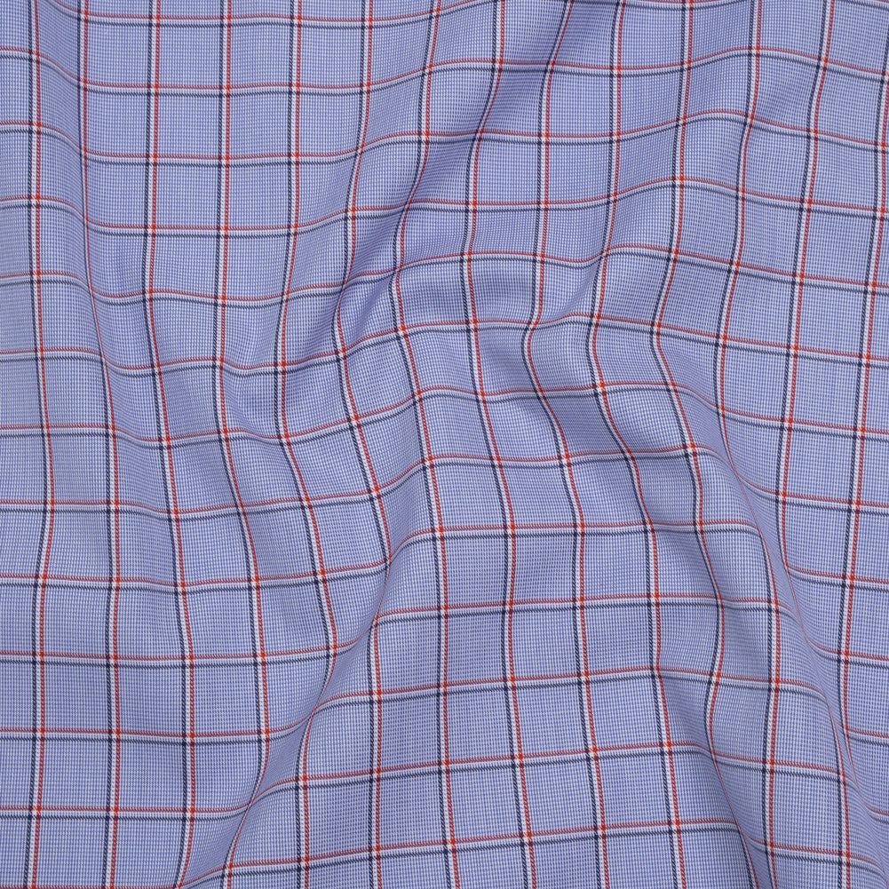 Cotton Shirting - Blue, Red and White Windowpane Checks - Deadstock