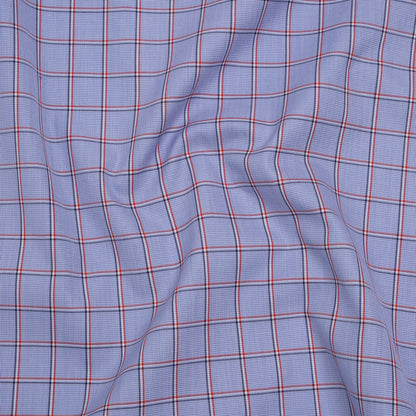 Cotton Shirting - Blue, Red and White Windowpane Checks - Deadstock