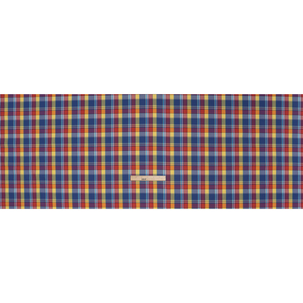 Cotton Twill Shirting - Red, Blue and Butter Yellow Plaid - Deadstock