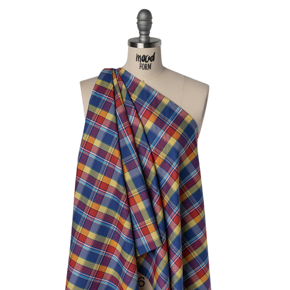 Cotton Twill Shirting - Red, Blue and Butter Yellow Plaid - Deadstock