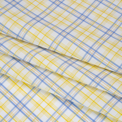 Cotton Twill Shirting - Sky Blue, Sunshine Yellow and White Plaid - Deadstock