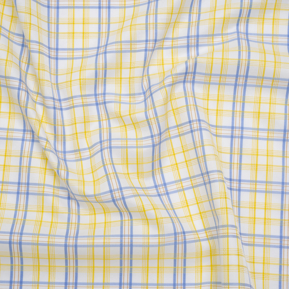 Cotton Twill Shirting - Sky Blue, Sunshine Yellow and White Plaid - Deadstock