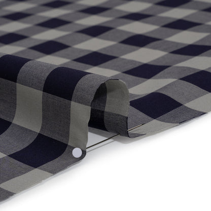 Cotton Shirting - Gray and Dark Navy Big Checks - Deadstock