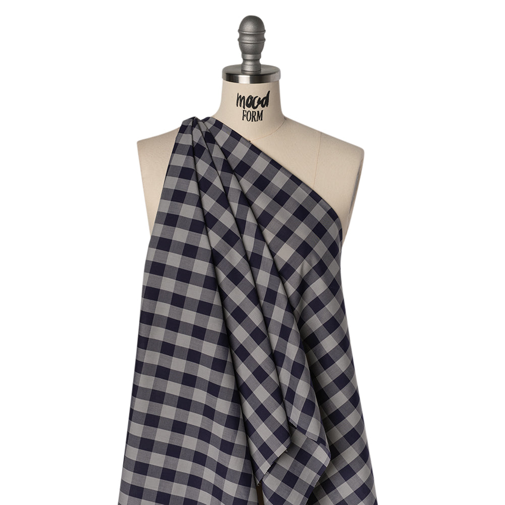 Cotton Shirting - Gray and Dark Navy Big Checks - Deadstock - Drape